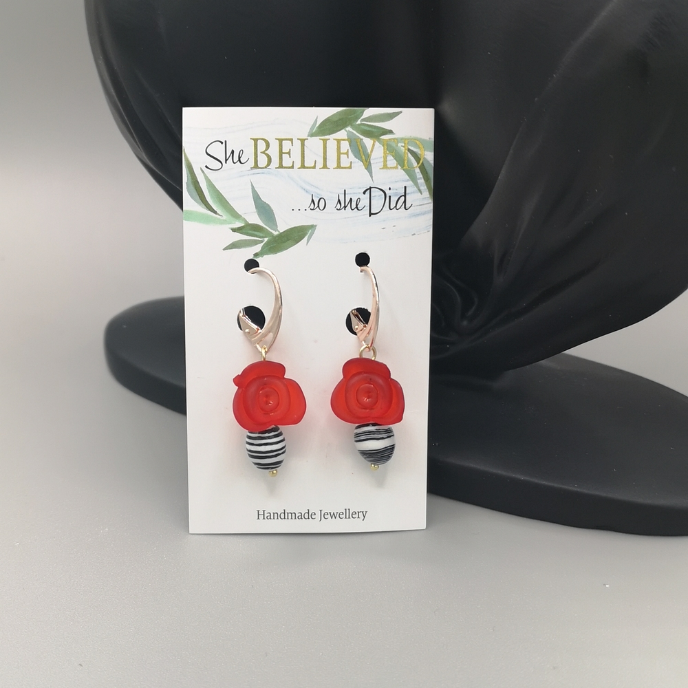FREE add-on. Red Rose & Black and White Earrings